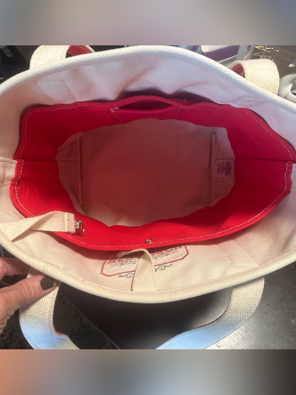 Lands' End Red and White Canvas Tote - Picture 3 of 11
